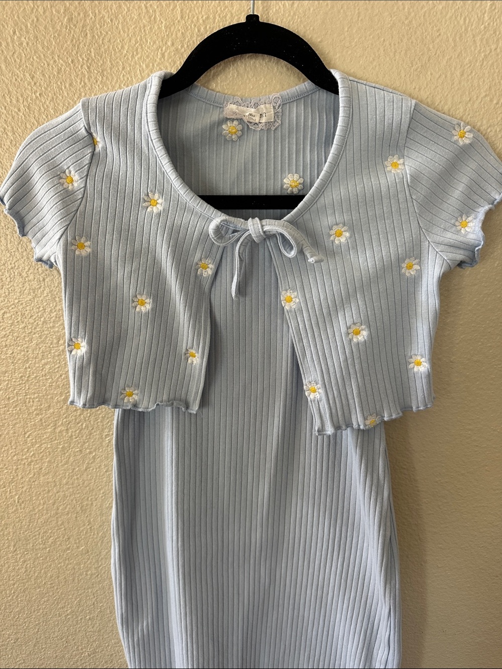Btween Girls Light Blue Ribbed Tank Dress with Matching Floral Sweater Size 10 - Picture 2 of 12